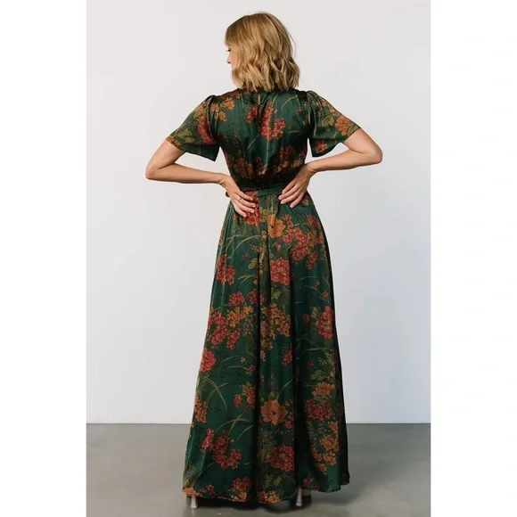 Baltic Born Dark Green Floral Maxi Dress with Rust Blooms - Picture 3 of 11